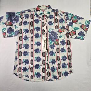 Vintage La Femme Button Up Medium Floral Print Short Sleeve Shirt VTG